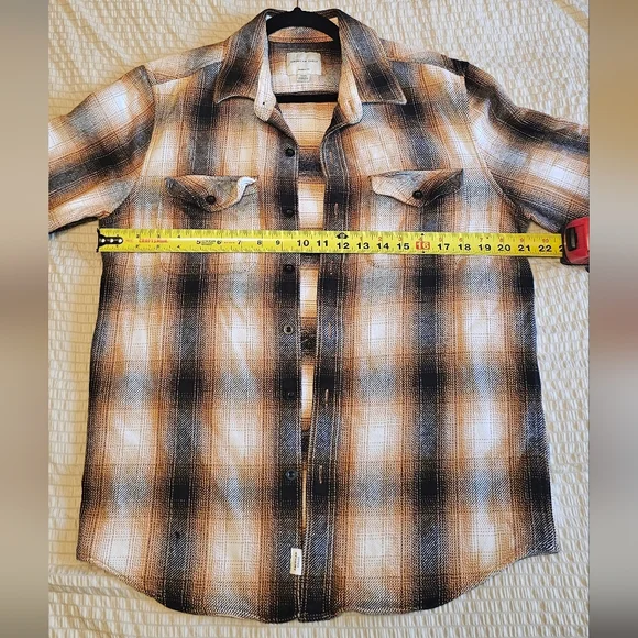 American Eagle - Orange/Black Plaid 100% Cotton Flannel Shirt - Picture 7 of 11